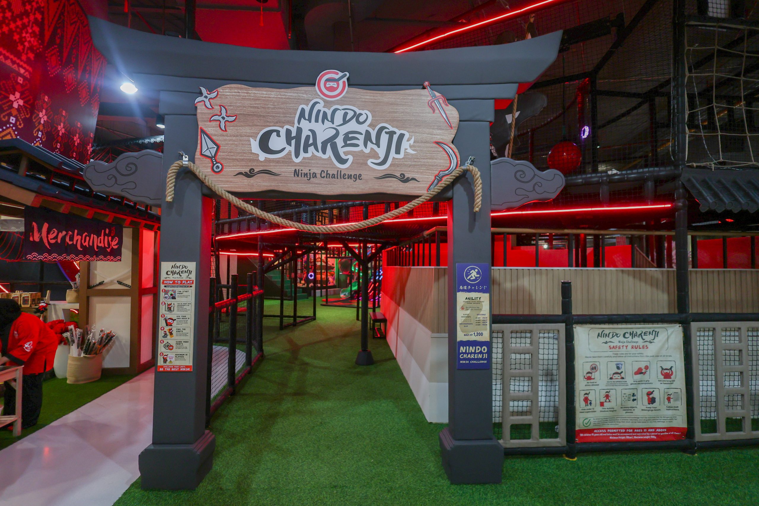Ninja Challenge obstacle course at GAMEON Ninja Park, The Labs BBCC, Kuala Lumpur, featuring exciting ninja obstacles for kids, teenagers, and adults.
